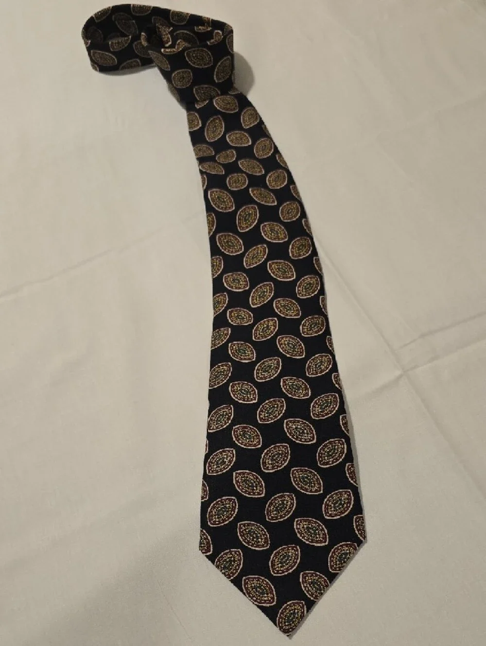 Ralph Lauren Vintage Silk Navy Tie with Gold and Red Medallion Motif
